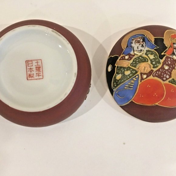 Vintage Hand Painted Japanese Moriage Satsuma Trinket Box Signed - Picture 2 of 5